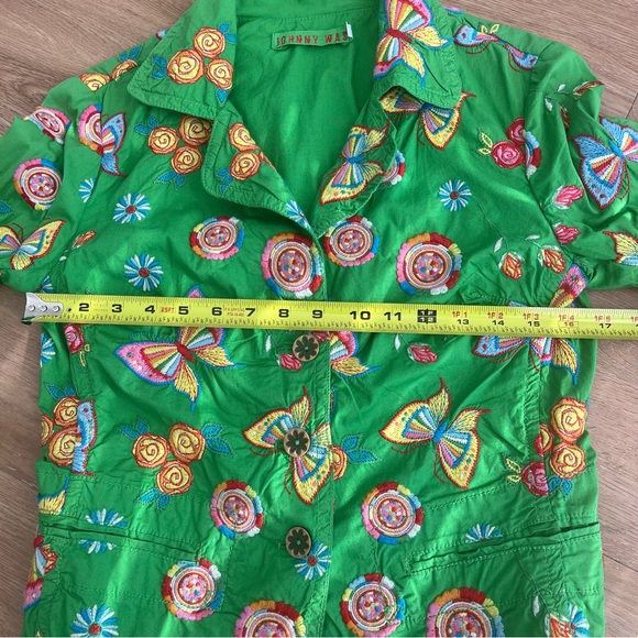 Johnny Was Green Butterfly Floral Embroidered Cropped Jacket Boho Size Small - Picture 8 of 9